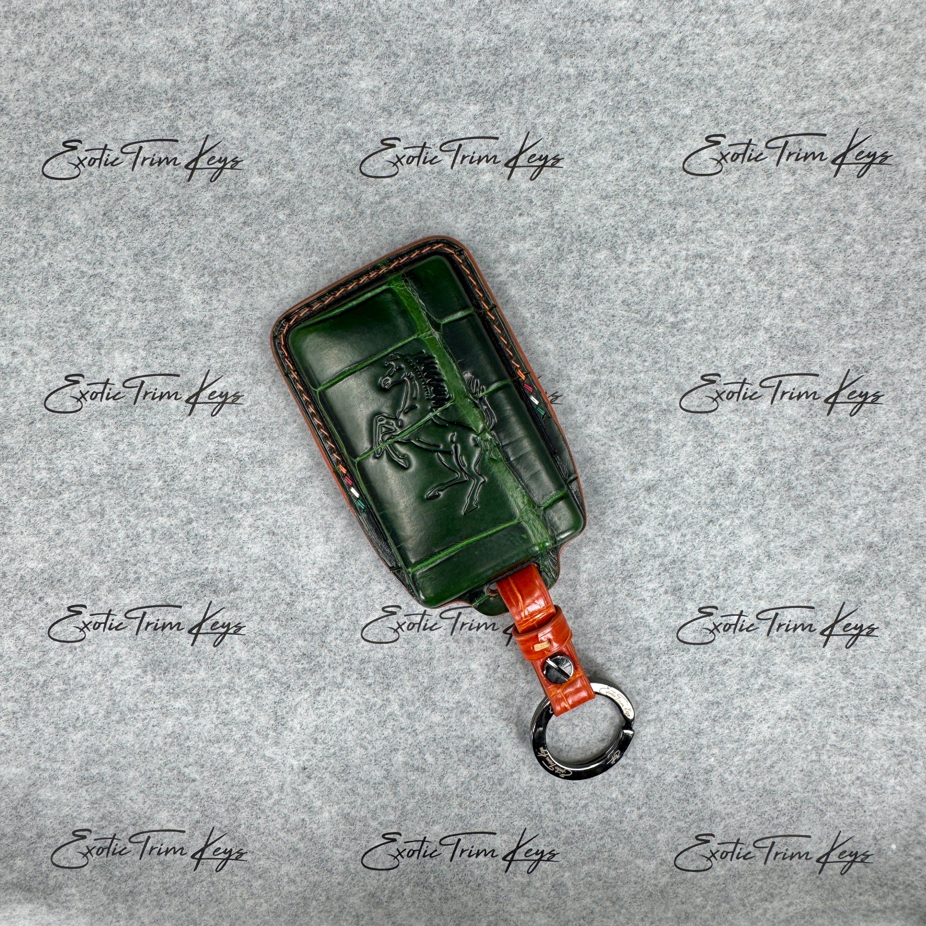 IN STOCK: GLOSSY GREEN CROCODILE WITH ORANGE DETAILS KEY COVER FOR FERRARI