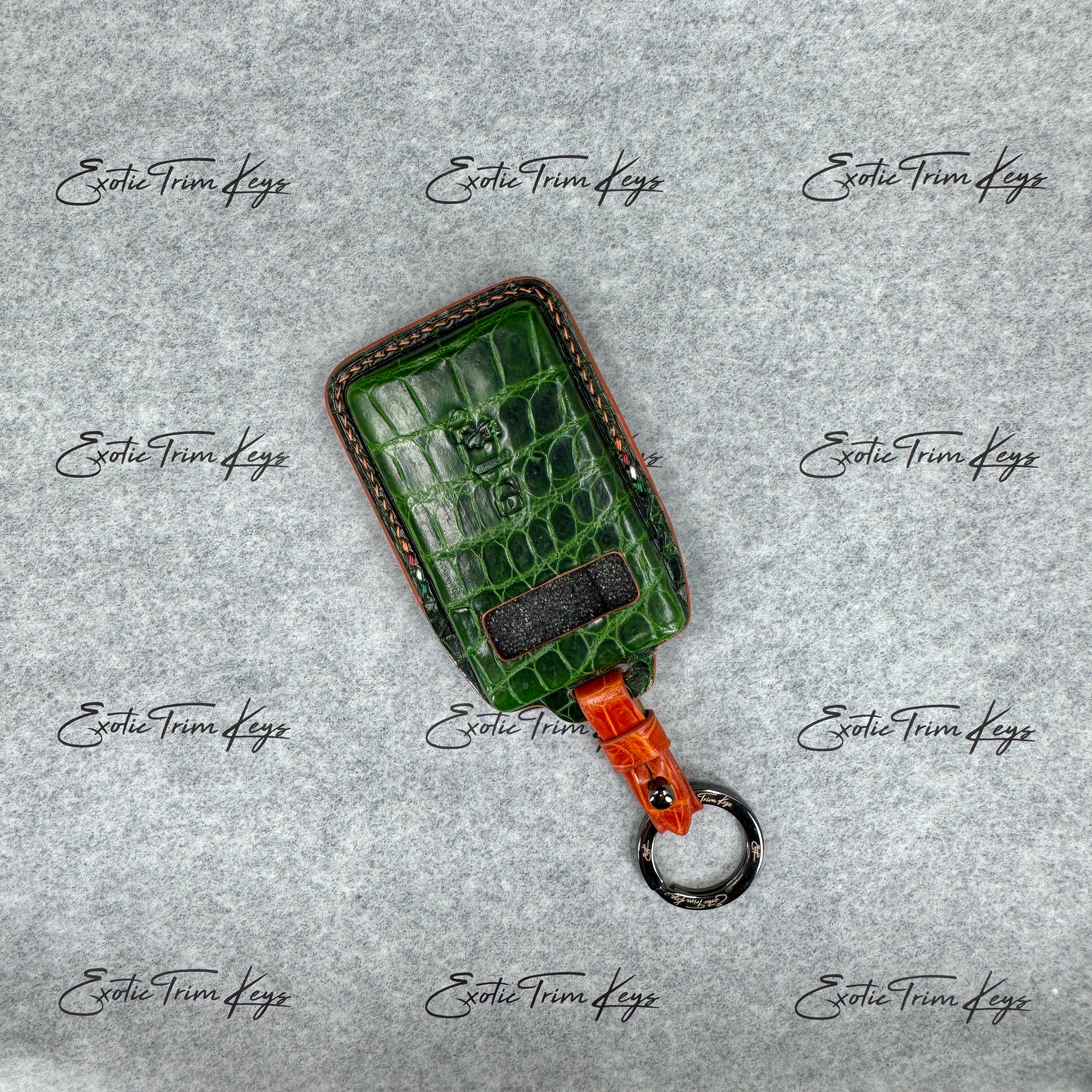 IN STOCK: GLOSSY GREEN CROCODILE WITH ORANGE DETAILS KEY COVER FOR FERRARI