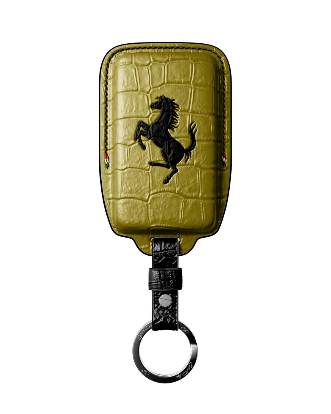 ETK BESPOKE HAND-PAINTED GENUINE CROCODILE KEY COVER FOR FERRARI TYPE II — NERO TRICOLORE SPECIFICATION