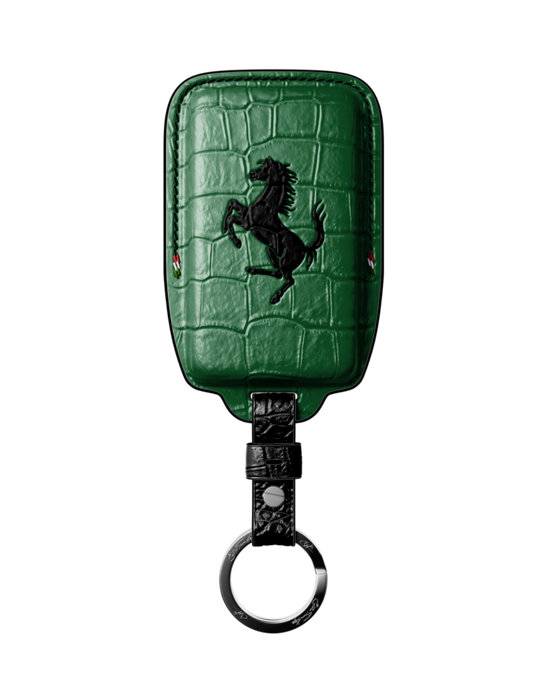 ETK BESPOKE HAND-PAINTED GENUINE CROCODILE KEY COVER FOR FERRARI TYPE II — NERO TRICOLORE SPECIFICATION