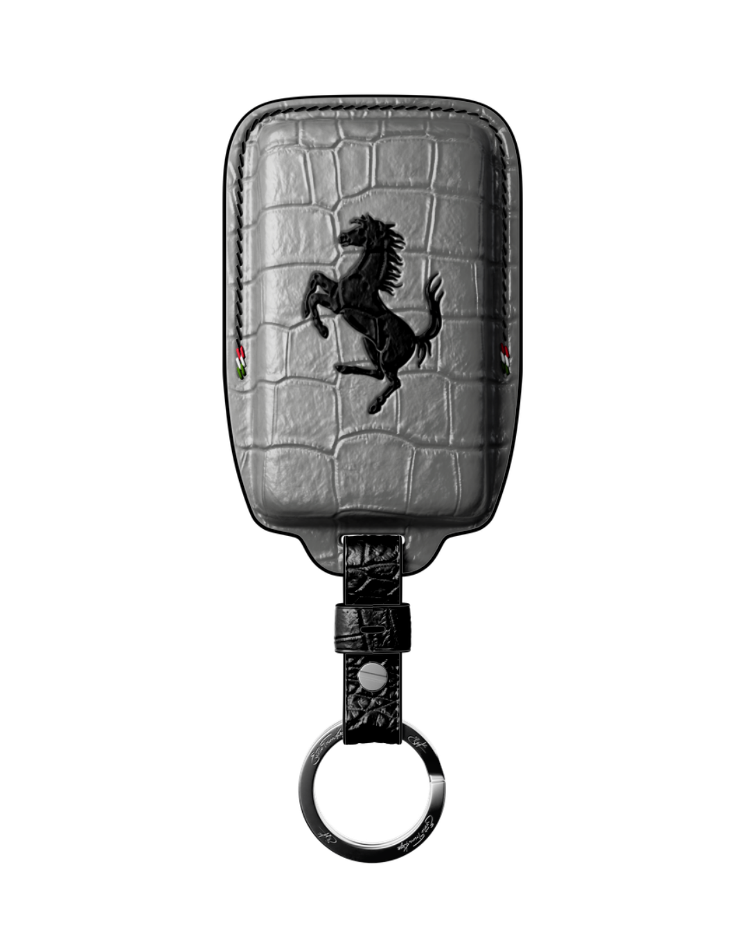 ETK BESPOKE HAND-PAINTED GENUINE CROCODILE KEY COVER FOR FERRARI TYPE II — NERO TRICOLORE SPECIFICATION