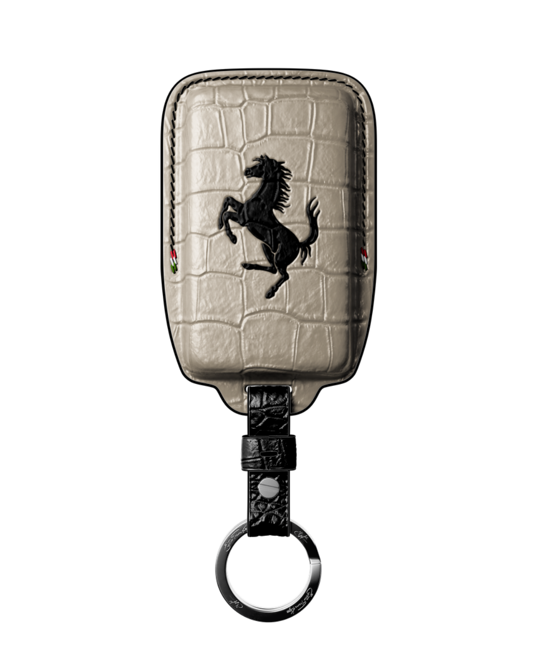 ETK BESPOKE HAND-PAINTED GENUINE CROCODILE KEY COVER FOR FERRARI TYPE II — NERO TRICOLORE SPECIFICATION