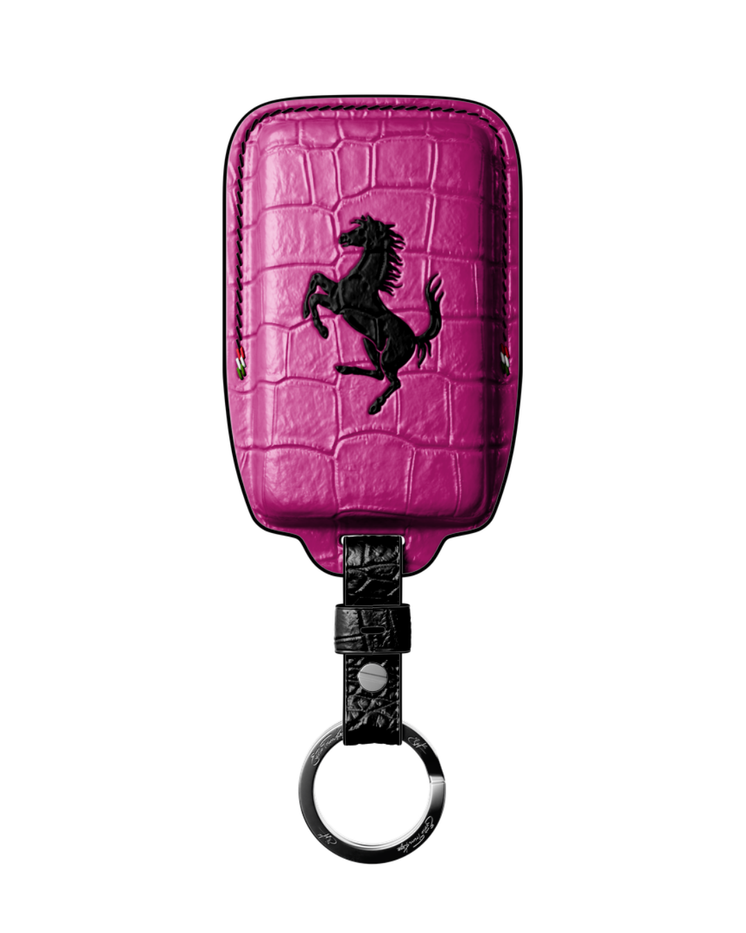ETK BESPOKE HAND-PAINTED GENUINE CROCODILE KEY COVER FOR FERRARI TYPE II — NERO TRICOLORE SPECIFICATION