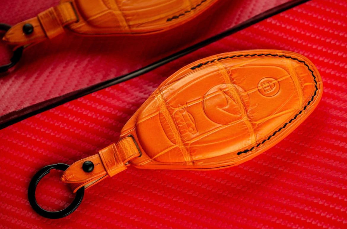 ETK BESPOKE ORANGE CROCODILE KEY COVER FOR MCLAREN — BLACK DETAILS