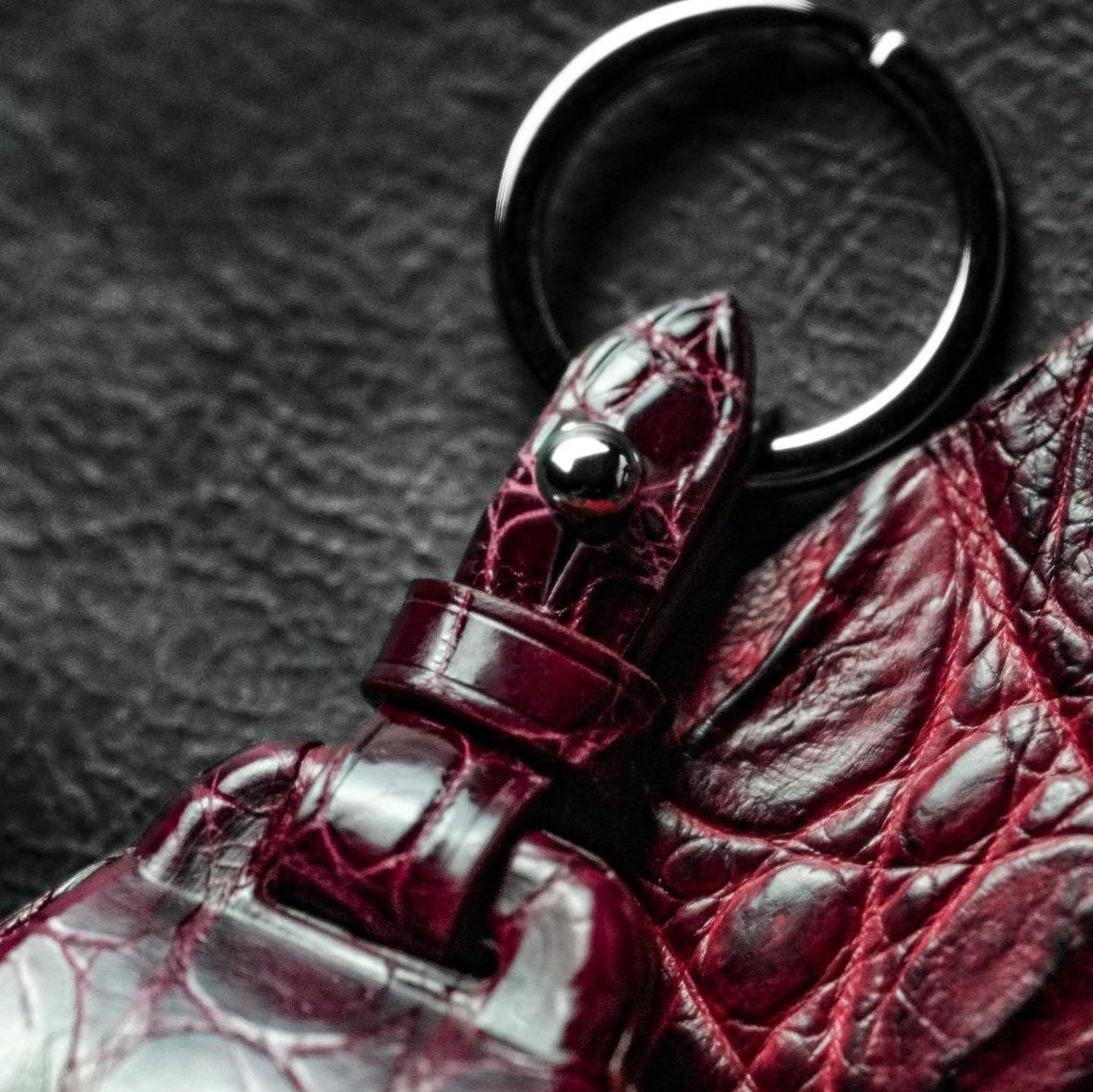 ETK BESPOKE BORDEAUX CROCODILE KEY COVER FOR MERCEDES — WHITE DETAILS