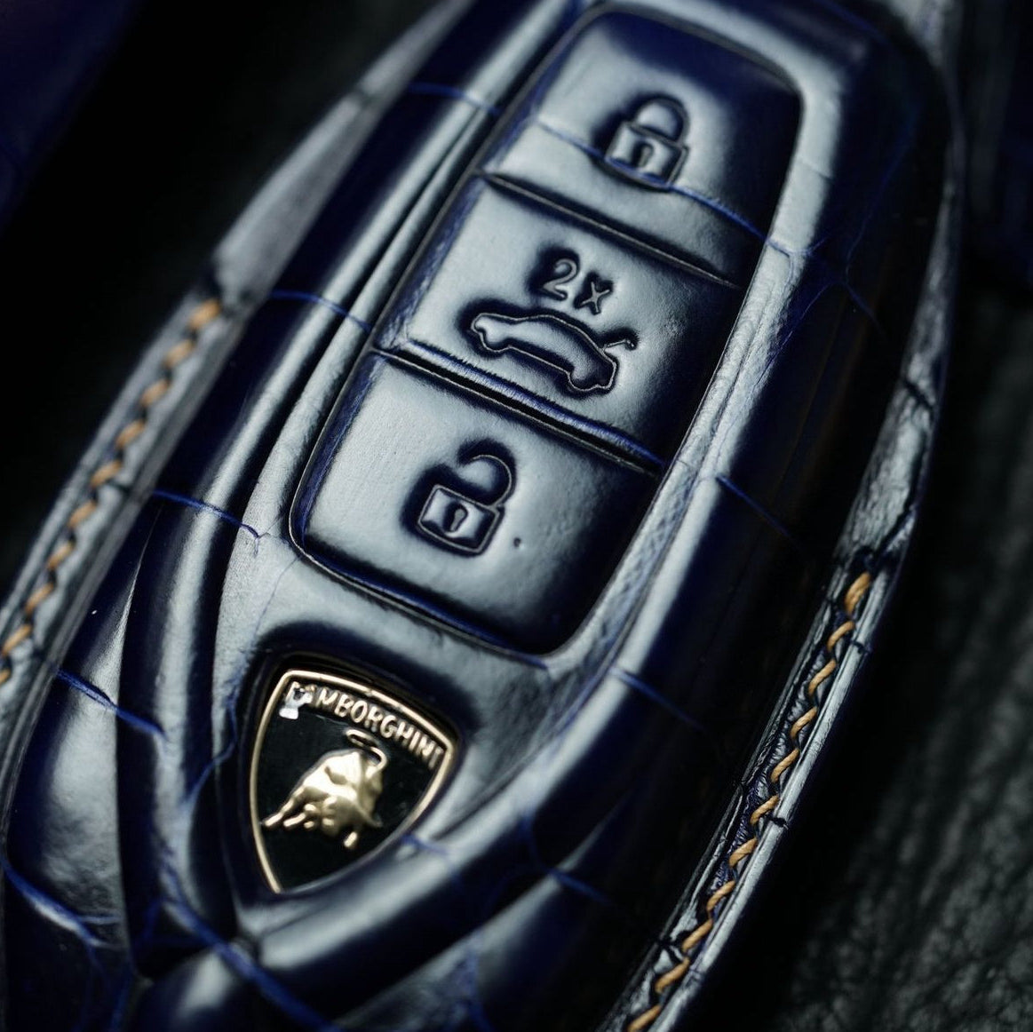 ETK BESPOKE NAVY BLUE CROCODILE KEY COVER FOR LAMBORGHINI — YELLOW DETAILS