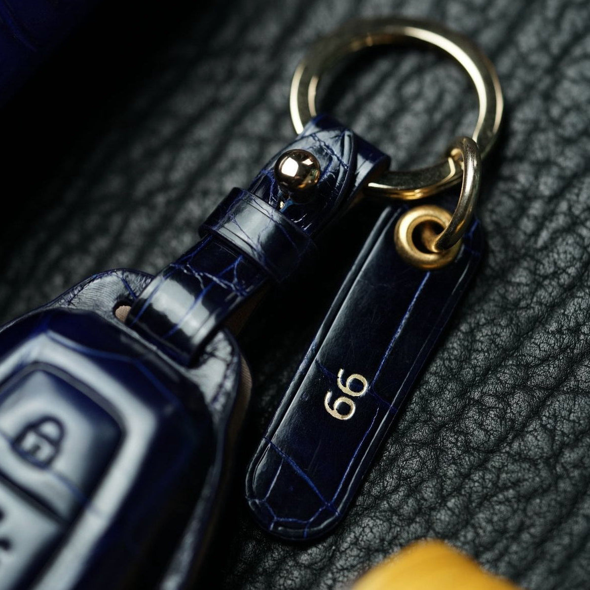 ETK BESPOKE NAVY BLUE CROCODILE KEY COVER FOR LAMBORGHINI — YELLOW DETAILS