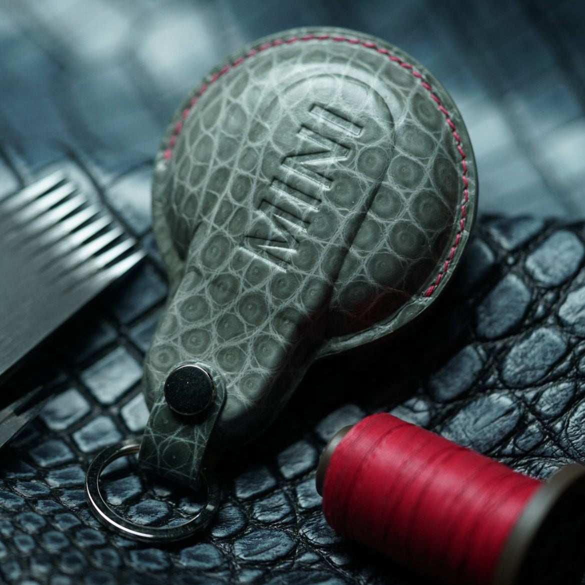 ETK BESPOKE GREY CROCODILE KEY COVER FOR MINI — RED DETAILS