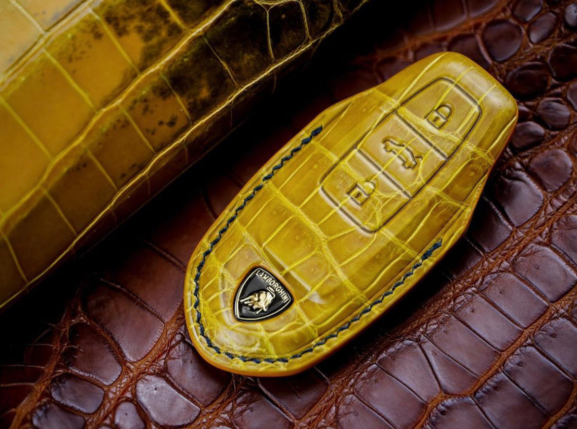 ETK BESPOKE YELLOW CROCODILE KEY COVER FOR LAMBORGHINI — BLACK DETAILS