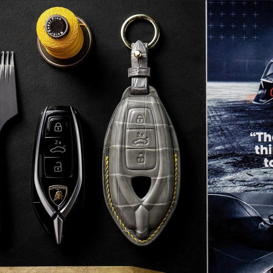 ETK BESPOKE GREY CROCODILE KEY COVER FOR LAMBORGHINI — YELLOW DETAILS