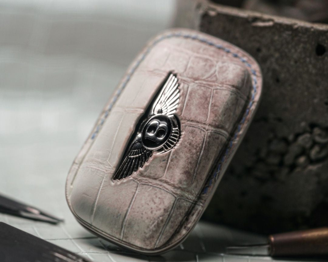 ETK BESPOKE HIMALAYAN CROCODILE KEY COVER FOR BENTLEY — BLUE & GREY DETAILS