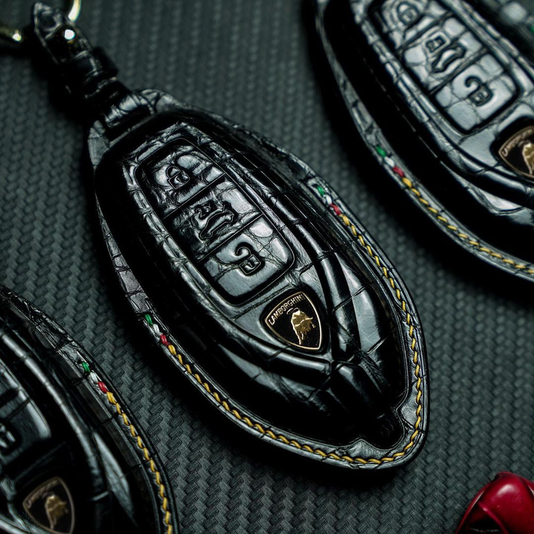 ETK BESPOKE BLACK CROCODILE KEY COVER FOR LAMBORGHINI — YELLOW DETAILS