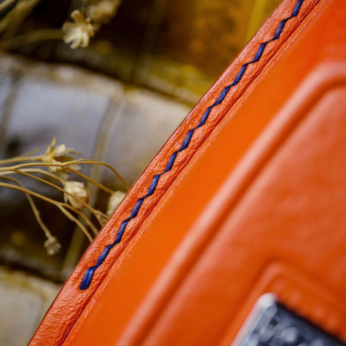 ETK BESPOKE ORANGE ITALIAN NAPPA KEY COVER FOR ROLLS ROYCE — ELECTRIC BLUE DETAILS