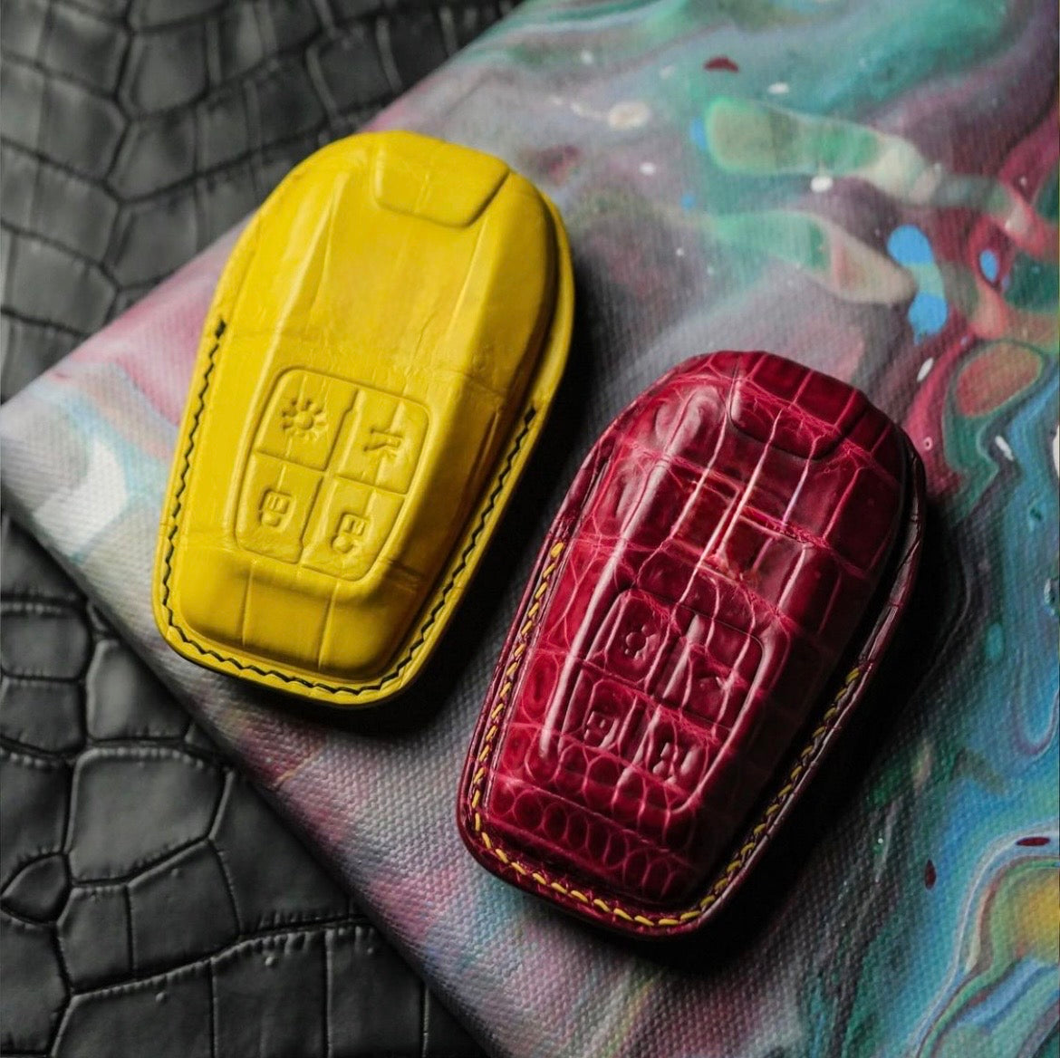 ETK BESPOKE RED & YELLOW CROCODILE KEY COVER SET FOR FERRARI — SET FOR TWO