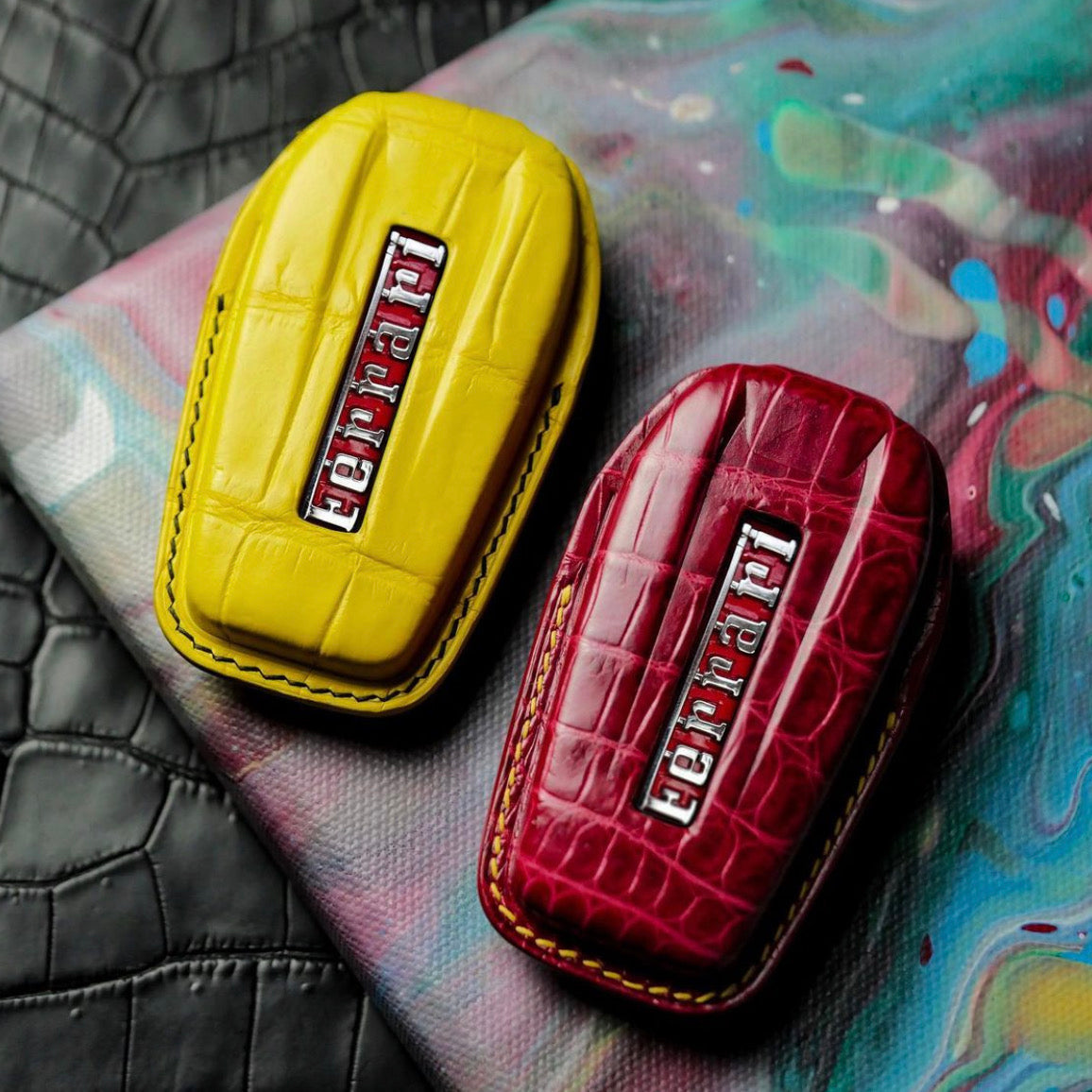 ETK BESPOKE RED & YELLOW CROCODILE KEY COVER SET FOR FERRARI — SET FOR TWO