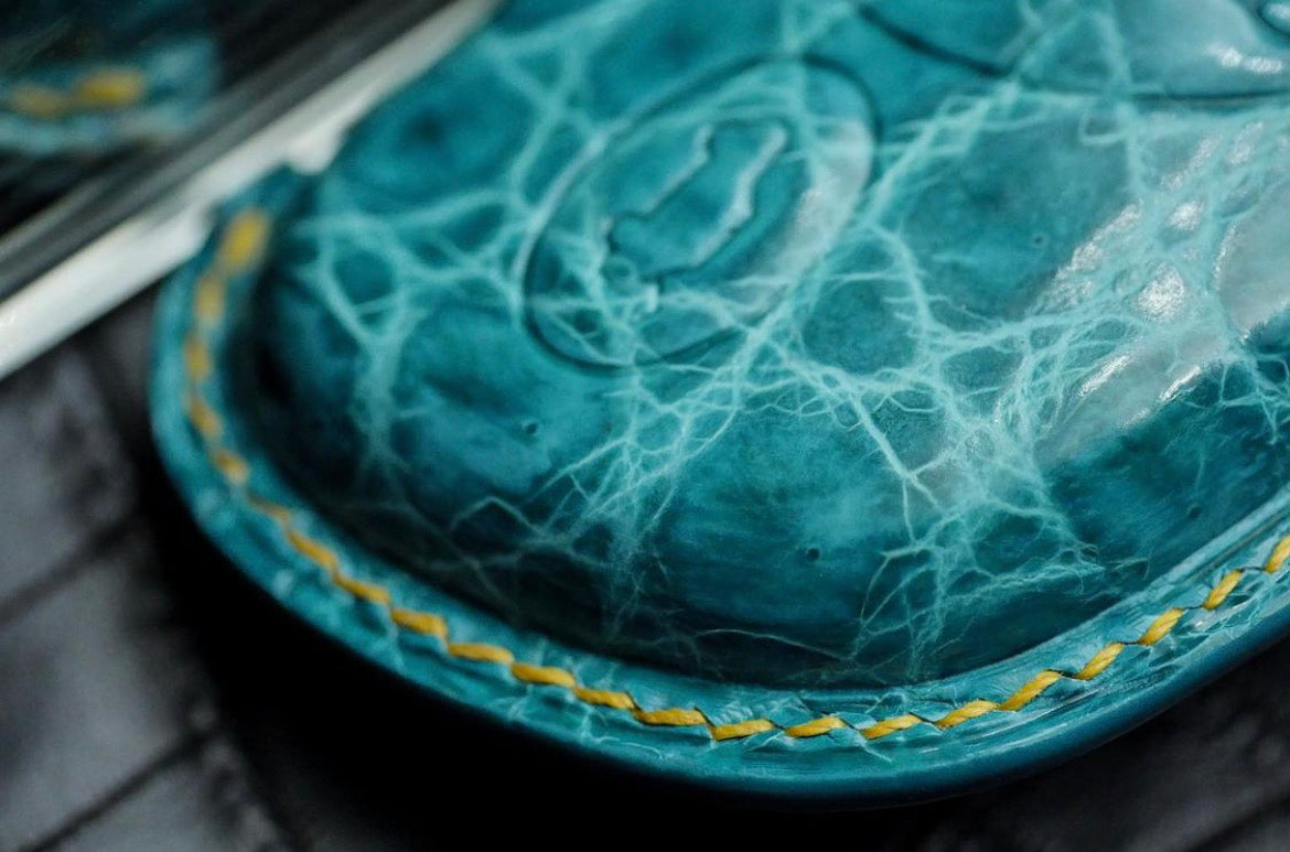 ETK BESPOKE TURQUOISE CROCODILE KEY COVER FOR MASERATI — YELLOW DETAILS