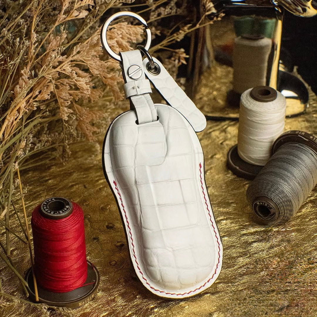 ETK BESPOKE WHITE CROCODILE KEY COVER FOR PORSCHE — RED & BLACK DETAILS