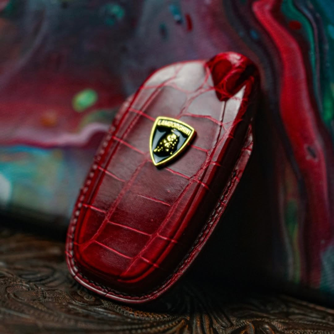 ETK BESPOKE BORDEAUX CROCODILE KEY COVER FOR LAMBORGHINI — BLACK DETAILS