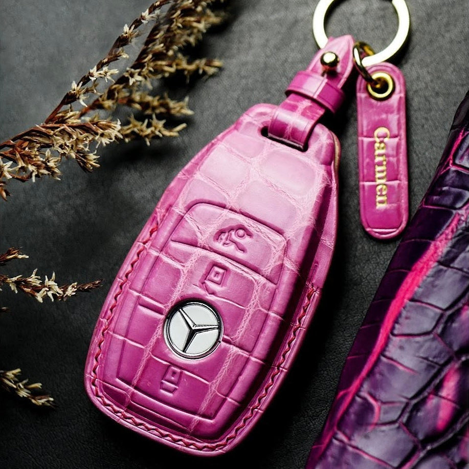 ETK BESPOKE HOT PINK CROCODILE KEY COVER FOR MERCEDES — RED DETAILS