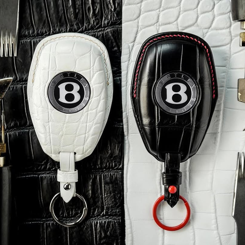 ETK BESPOKE WHITE & BLACK CROCODILE KEY COVER SET FOR BENTLEY — SET OF 2