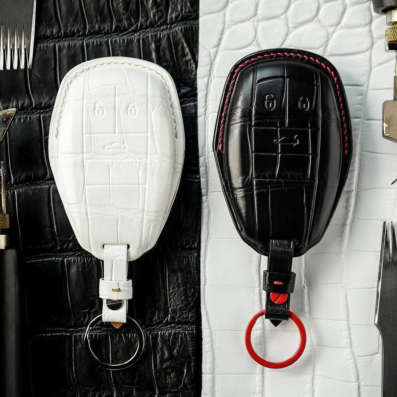 ETK BESPOKE WHITE & BLACK CROCODILE KEY COVER SET FOR BENTLEY — SET OF 2