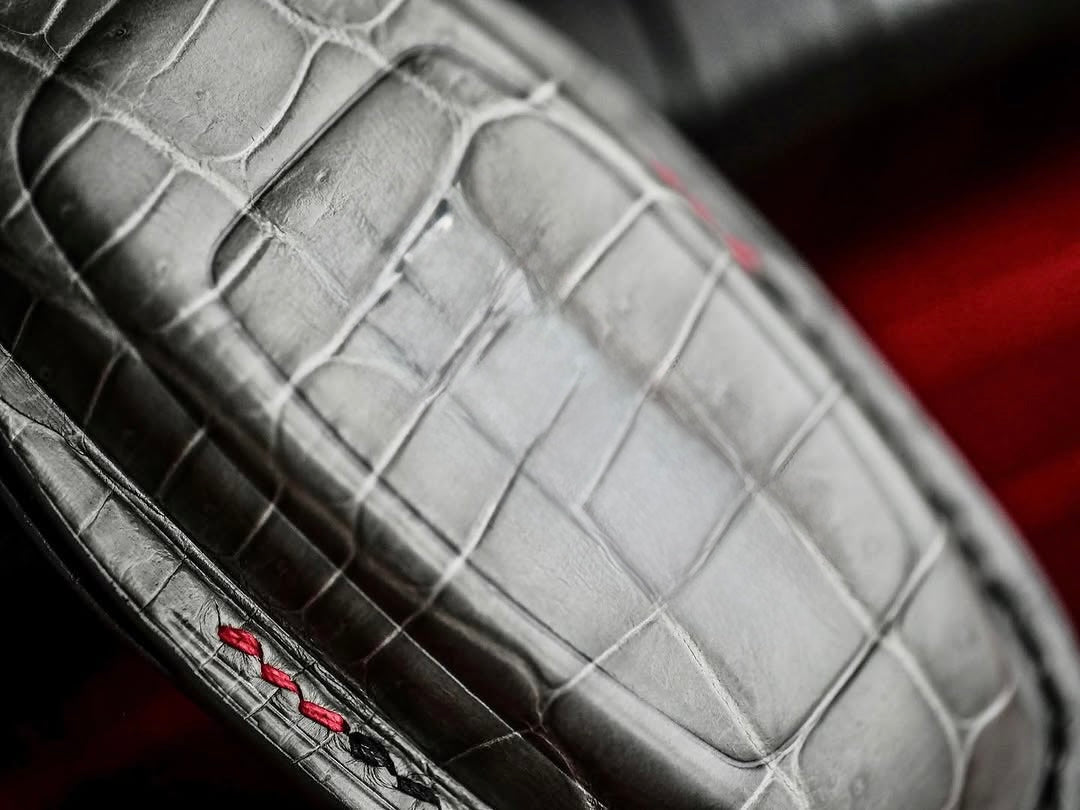 ETK BESPOKE GREY CROCODILE KEY COVER FOR AUDI — BLACK & RED DETAILS