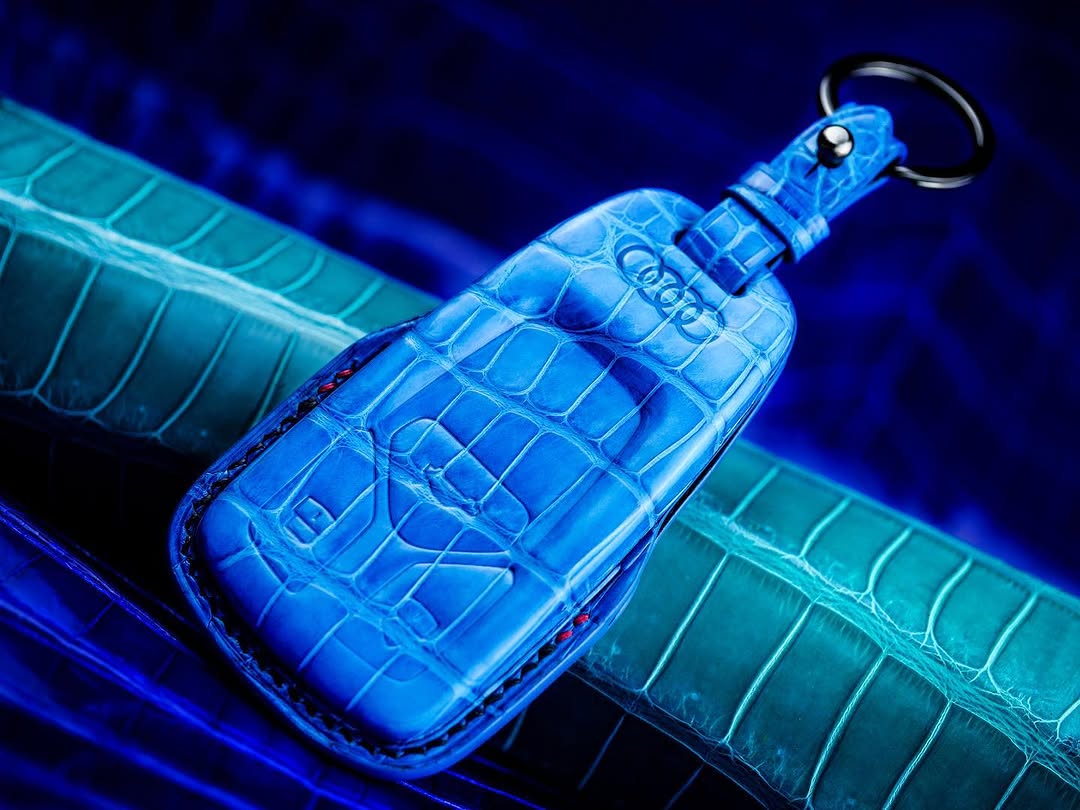 ETK BESPOKE AQUA BLUE CROCODILE KEY COVER FOR AUDI — BLACK & RED DETAILS