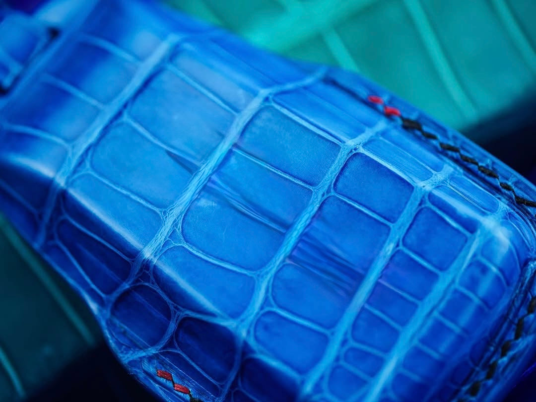 ETK BESPOKE AQUA BLUE CROCODILE KEY COVER FOR AUDI — BLACK & RED DETAILS