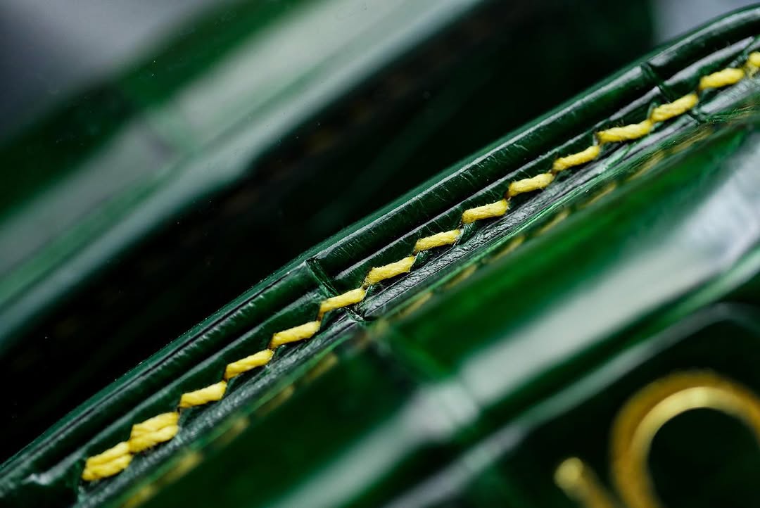 ETK BESPOKE GREEN CROCODILE KEY COVER FOR ROLLS ROYCE — YELLOW & GOLD DETAILS