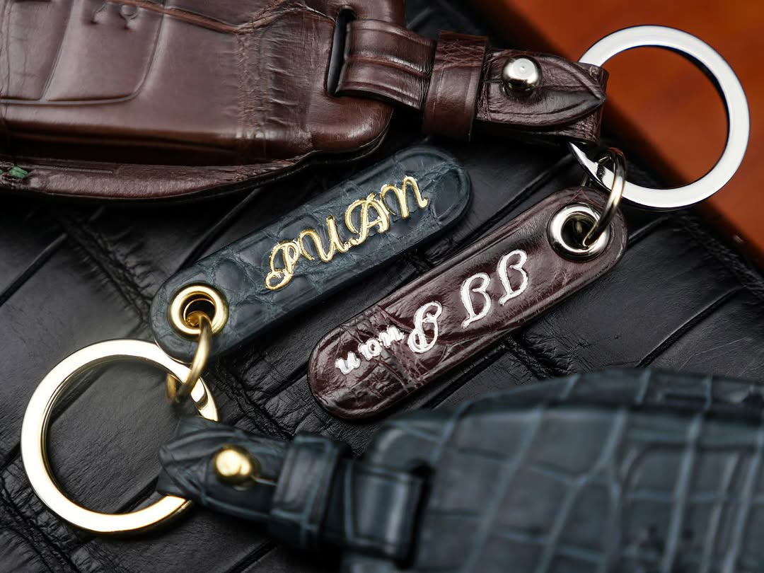 ETK BESPOKE DARK BROWN & GREY-BLUE CROCODILE KEY COVER SET FOR MERCEDES — SET OF 2