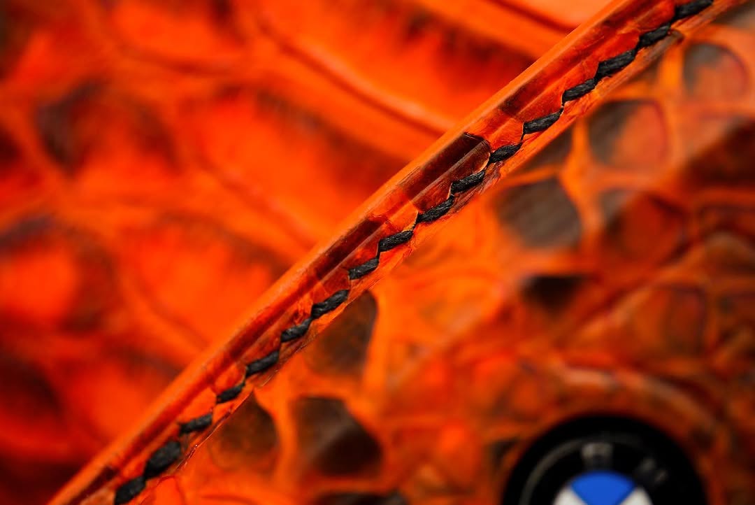 ETK BESPOKE ORANGE SNAKESKIN KEY COVER FOR BMW — BLACK DETAILS