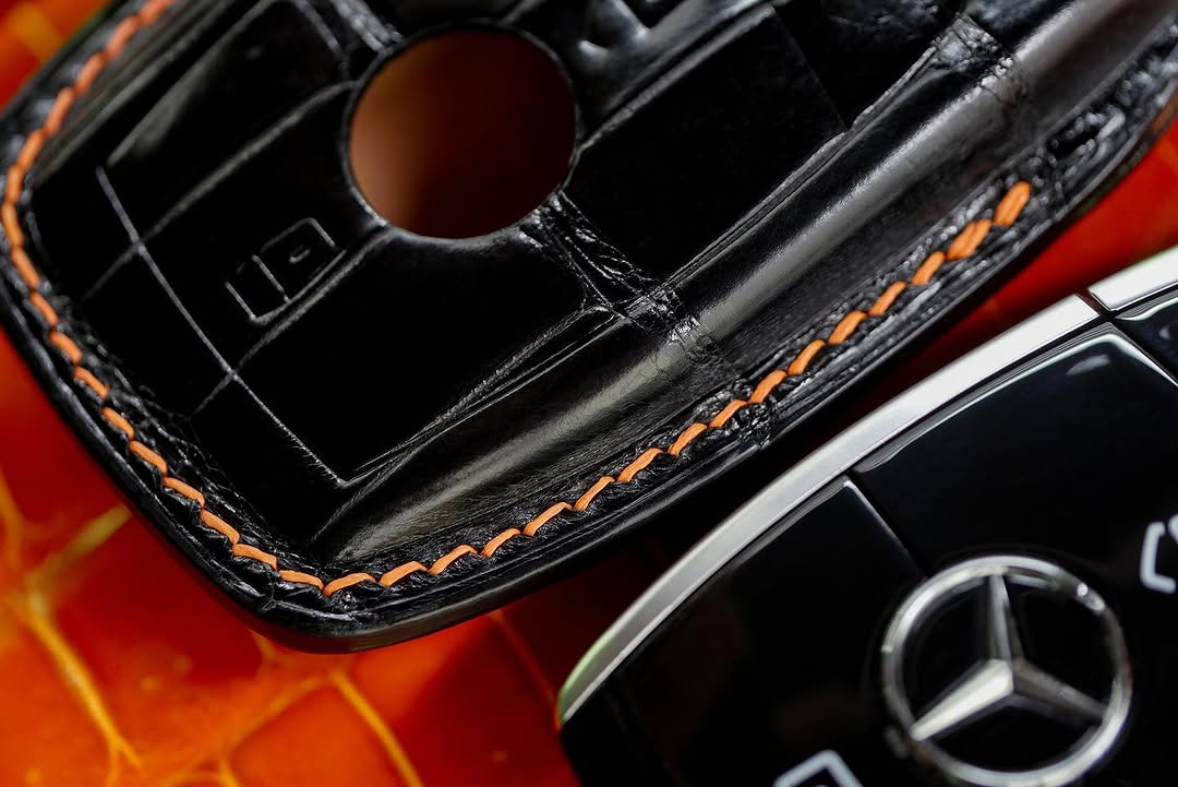 ETK BESPOKE BLACK CROCODILE KEY COVER FOR MERCEDES — ORANGE DETAILS