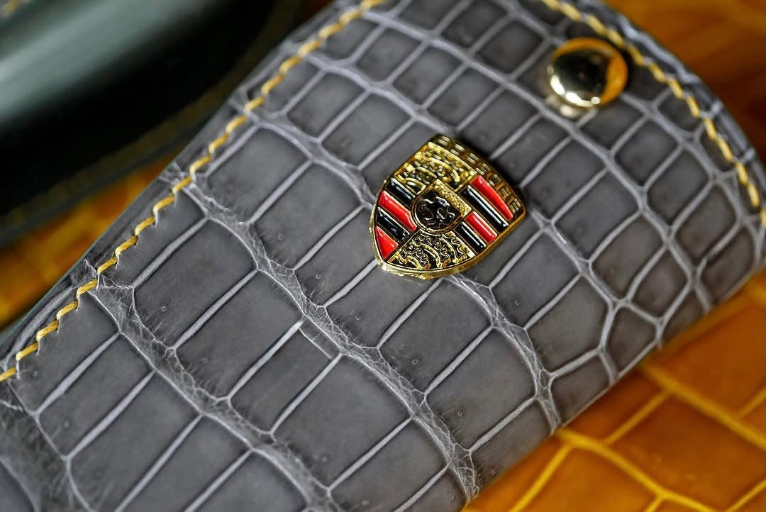 ETK BESPOKE GREY CROCODILE KEY COVER FOR PORSCHE — YELLOW DETAILS