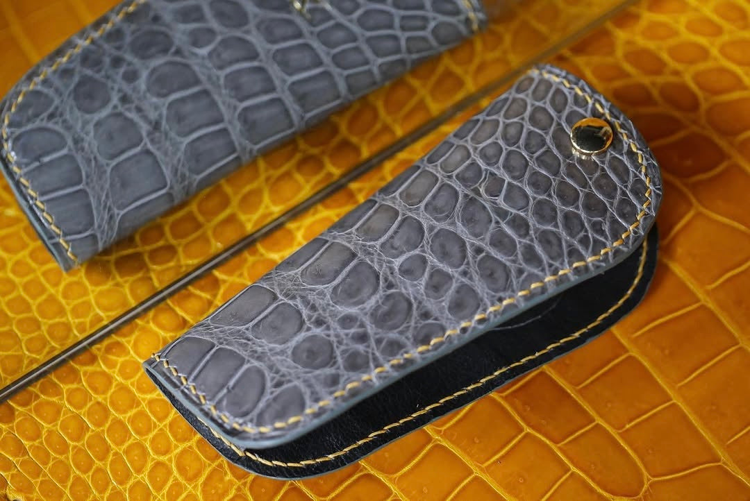 ETK BESPOKE GREY CROCODILE KEY COVER FOR PORSCHE — YELLOW DETAILS