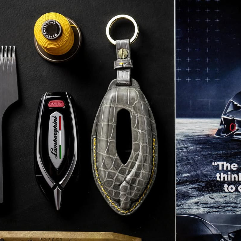 ETK BESPOKE GREY CROCODILE KEY COVER FOR LAMBORGHINI — YELLOW DETAILS