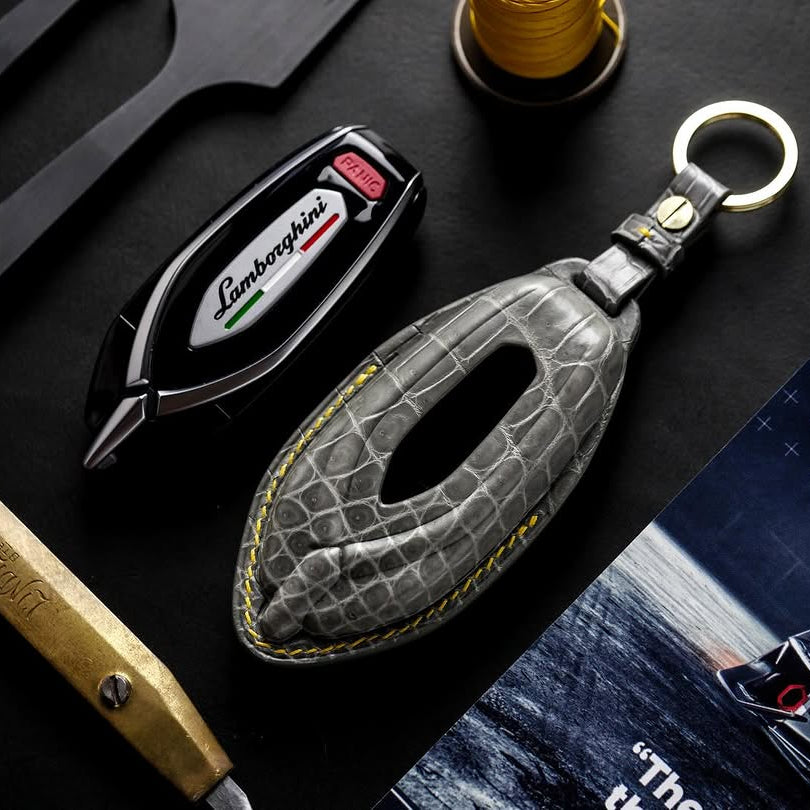 ETK BESPOKE GREY CROCODILE KEY COVER FOR LAMBORGHINI — YELLOW DETAILS