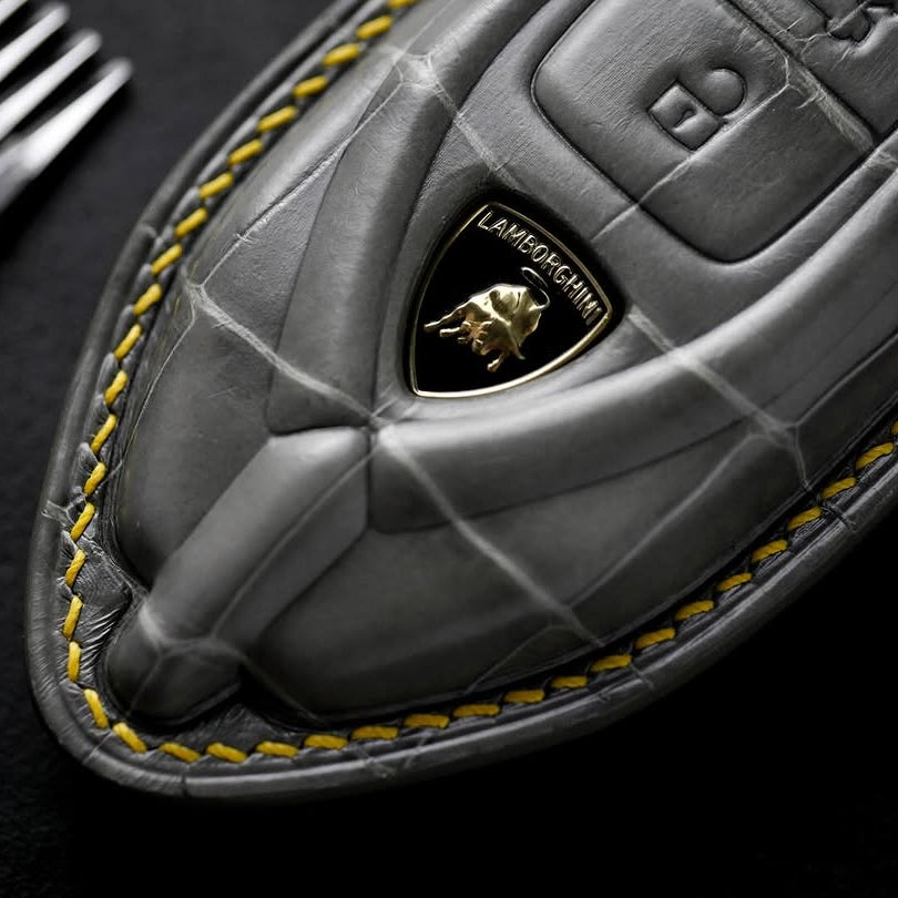 ETK BESPOKE GREY CROCODILE KEY COVER FOR LAMBORGHINI — YELLOW DETAILS