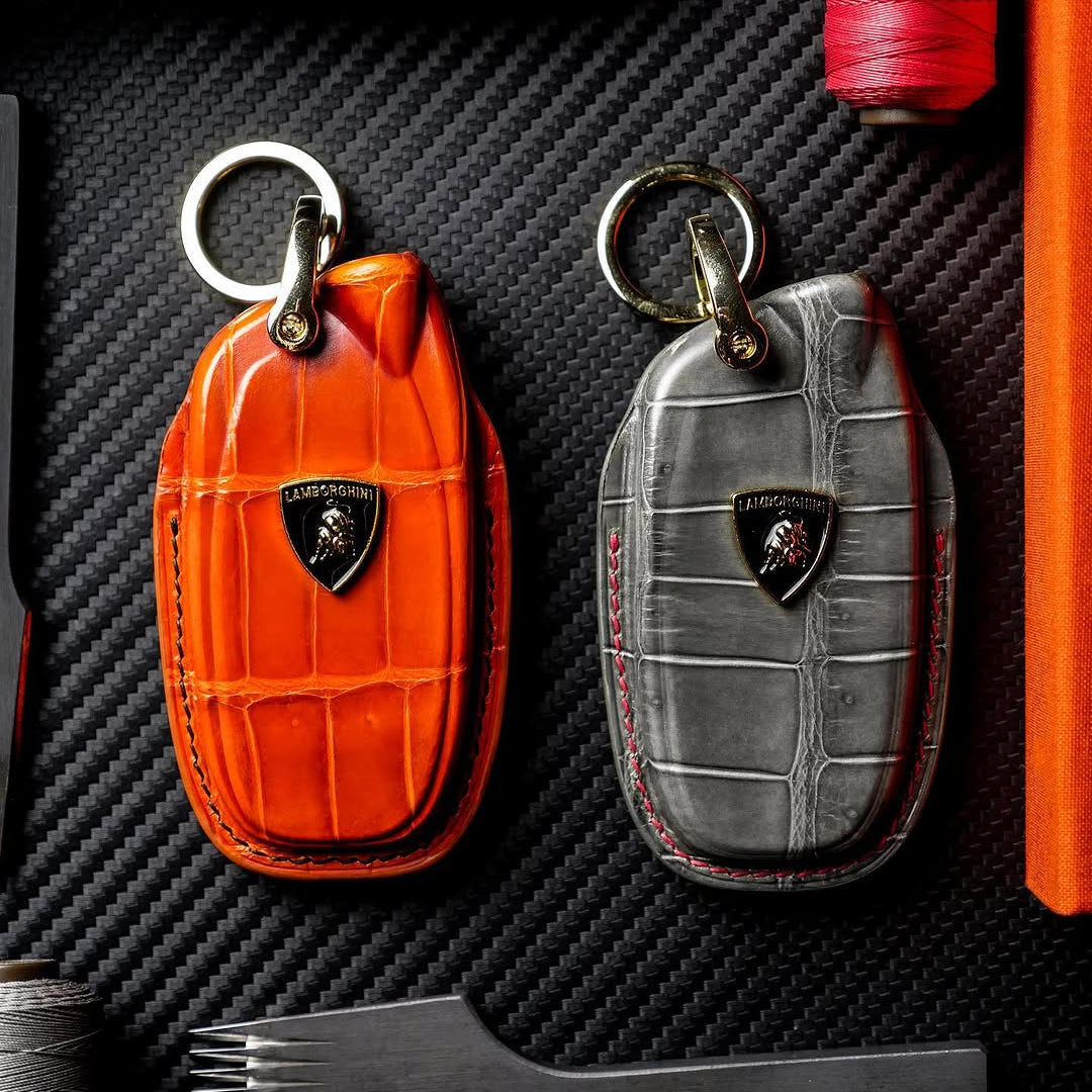 ETK BESPOKE ORANGE & GREY CROCODILE KEY COVER SET FOR LAMBORGHINI — SET OF 2