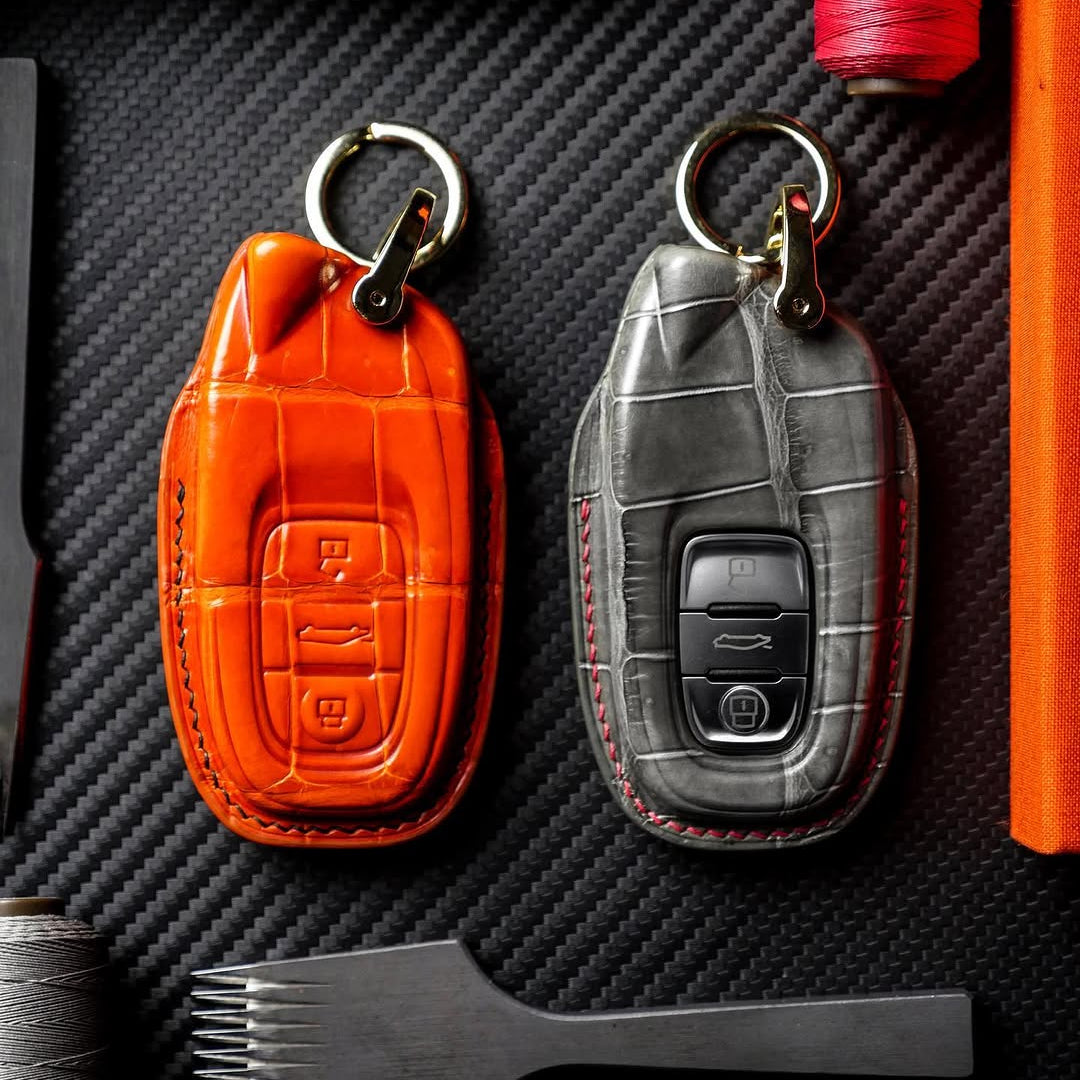 ETK BESPOKE ORANGE & GREY CROCODILE KEY COVER SET FOR LAMBORGHINI — SET OF 2