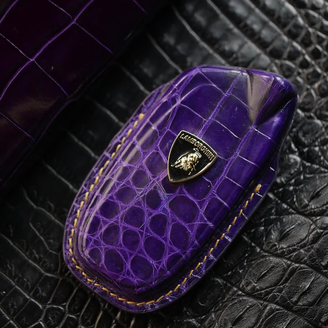 ETK BESPOKE PURPLE CROCODILE KEY COVER FOR LAMBORGHINI — YELLOW DETAILS