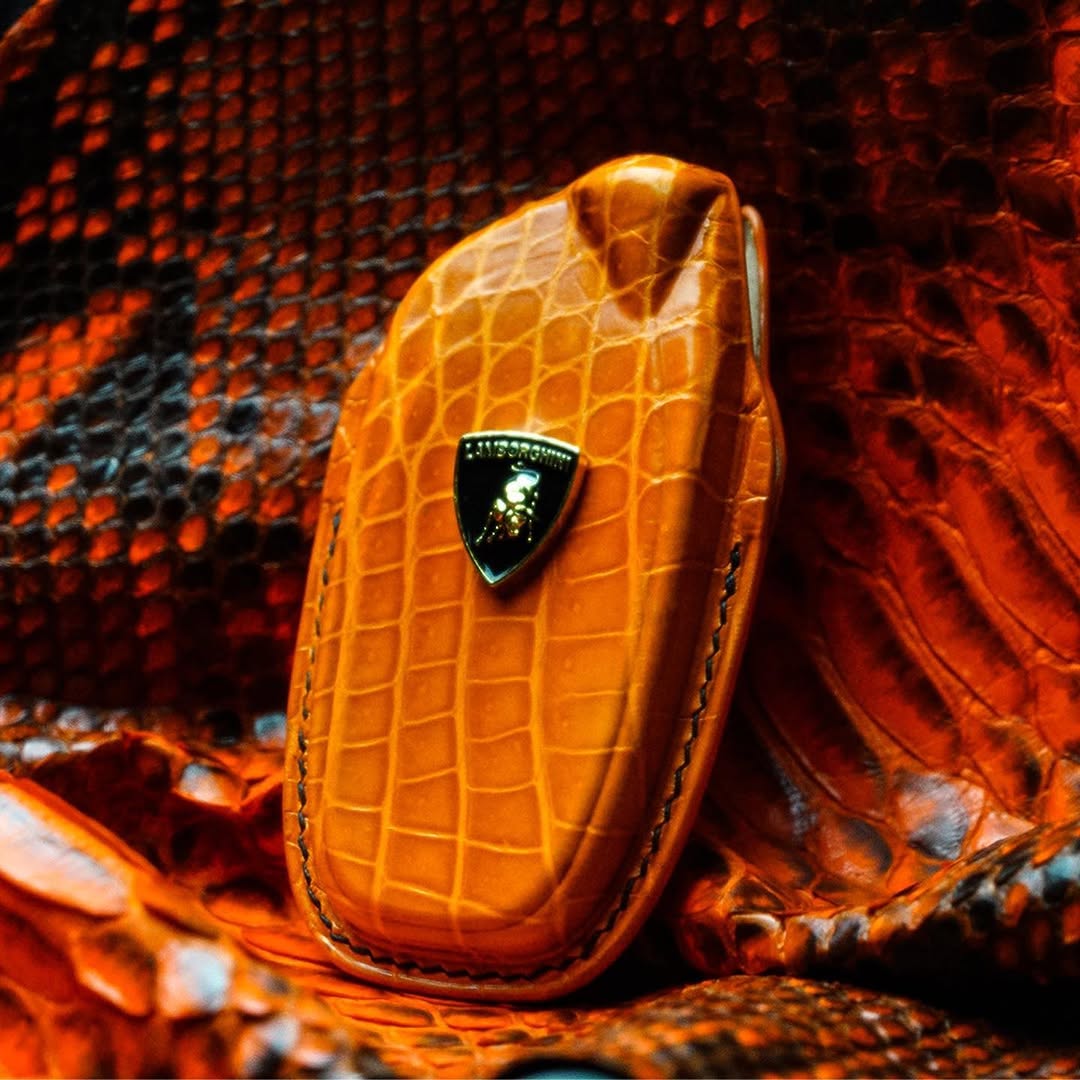 ETK BESPOKE ORANGE CROCODILE KEY COVER FOR LAMBORGHINI — BLACK DETAILS