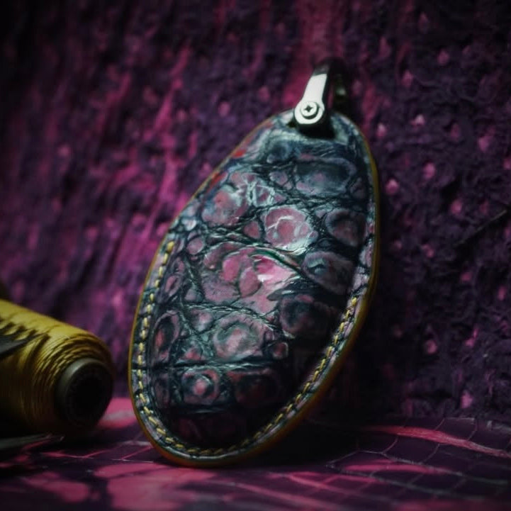 ETK BESPOKE CUSTOM HAND-DYED CROCODILE KEY COVER FOR GTR — YELLOW DETAILS