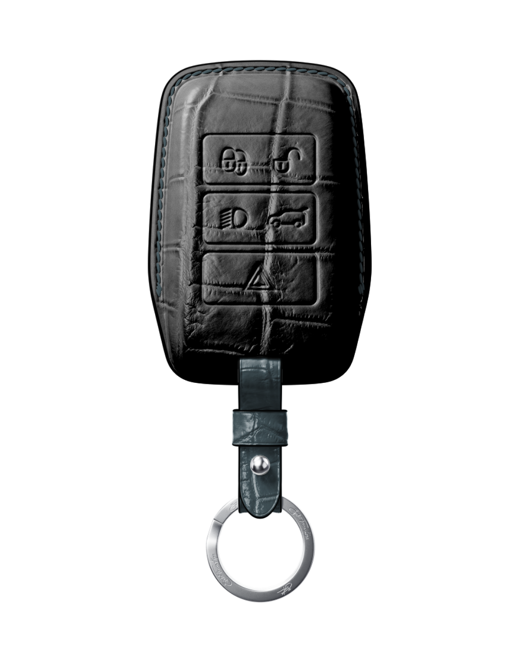 ETK BESPOKE BLACK CROCODILE KEY COVER FOR LAND ROVER — GREY BLUE DETAILS