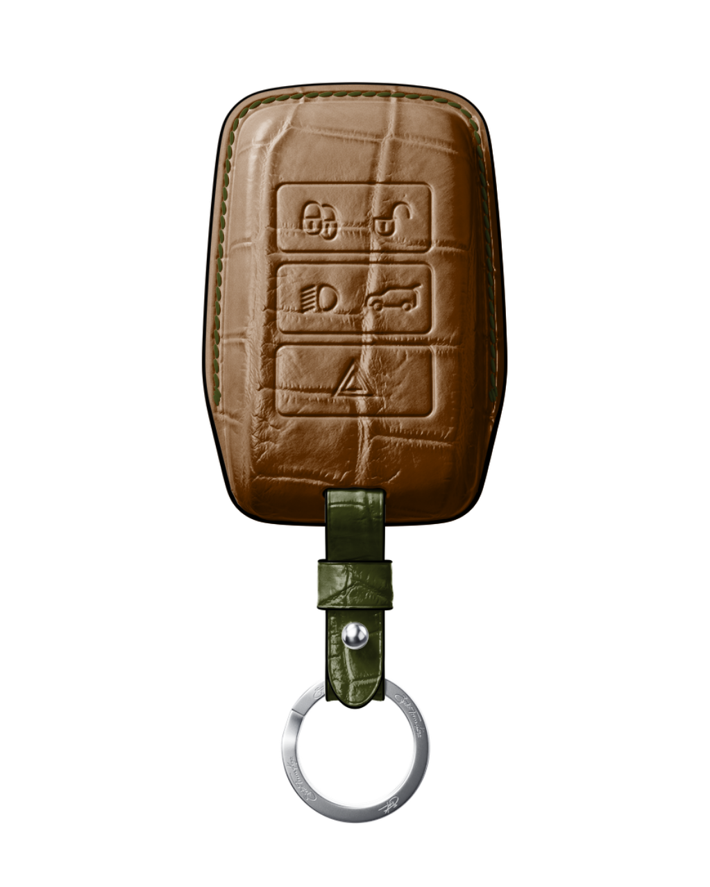 ETK BESPOKE BROWN CROCODILE KEY COVER FOR LAND ROVER — OLIVE GREEN & BLACK DETAILS