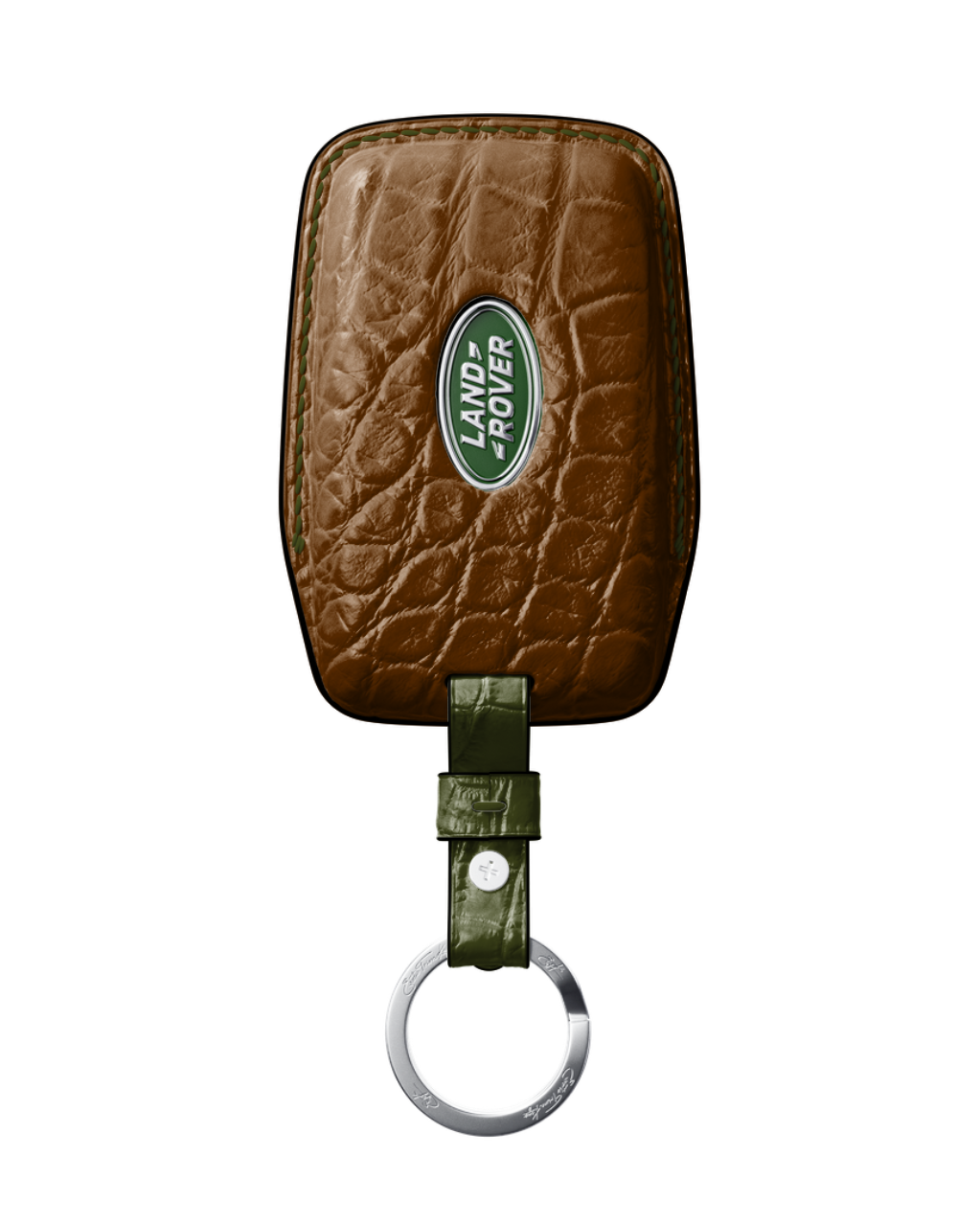 ETK BESPOKE BROWN CROCODILE KEY COVER FOR LAND ROVER — OLIVE GREEN & BLACK DETAILS
