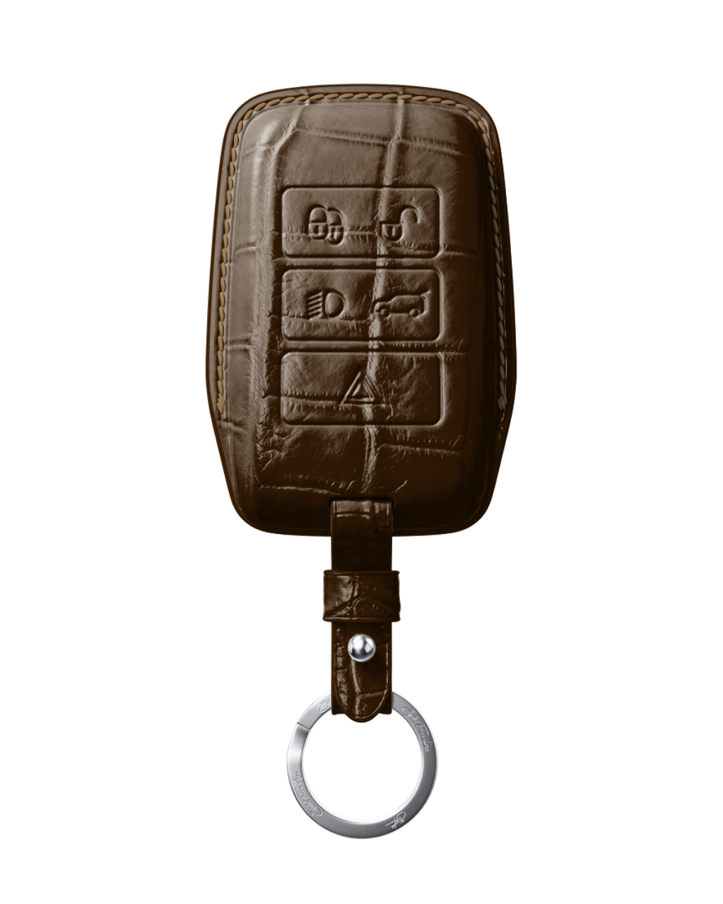 ETK BESPOKE DARK BROWN CROCODILE KEY COVER FOR LAND ROVER — CAMEL DETAILS