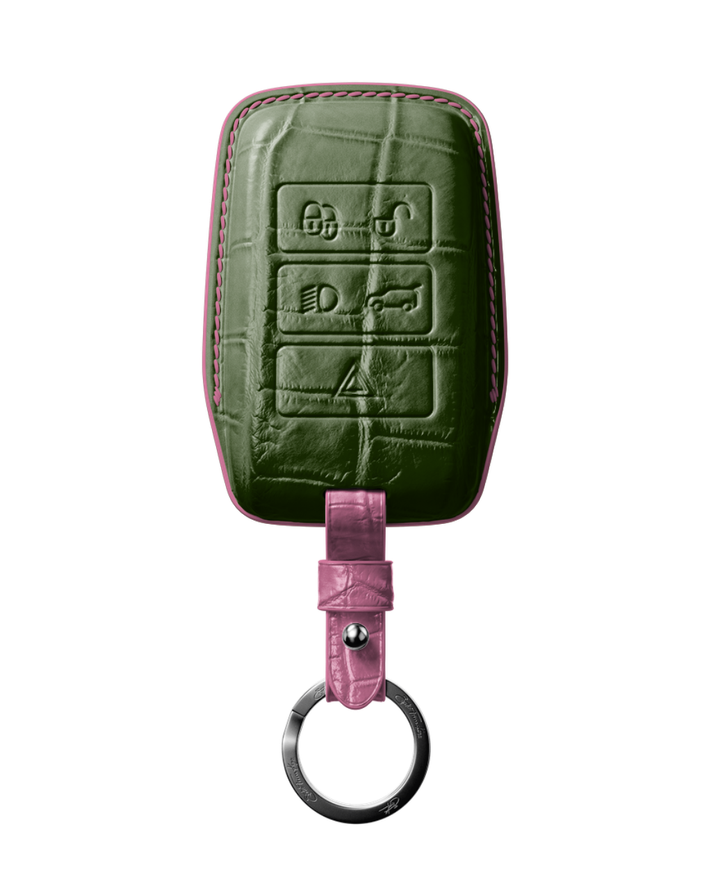 ETK BESPOKE DARK GREEN CROCODILE KEY COVER FOR LAND ROVER — BABY PINK DETAILS