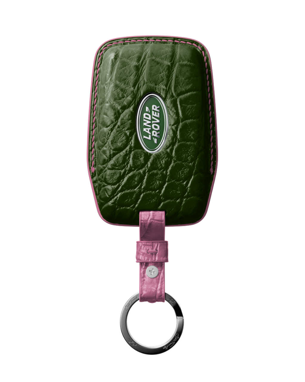 ETK BESPOKE DARK GREEN CROCODILE KEY COVER FOR LAND ROVER — BABY PINK DETAILS