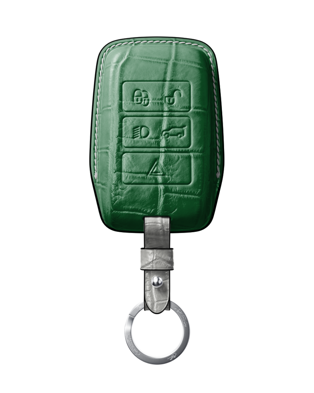 ETK BESPOKE GREEN CROCODILE KEY COVER FOR LAND ROVER — WHITE & BLACK DETAILS