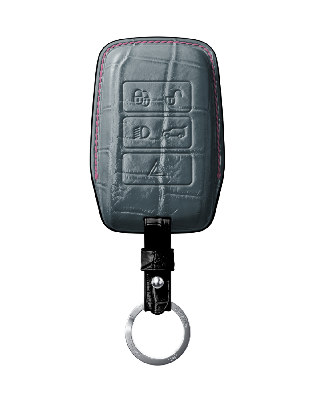 ETK BESPOKE GREY BLUE CROCODILE KEY COVER FOR LAND ROVER — BABY PINK & BLACK DETAILS